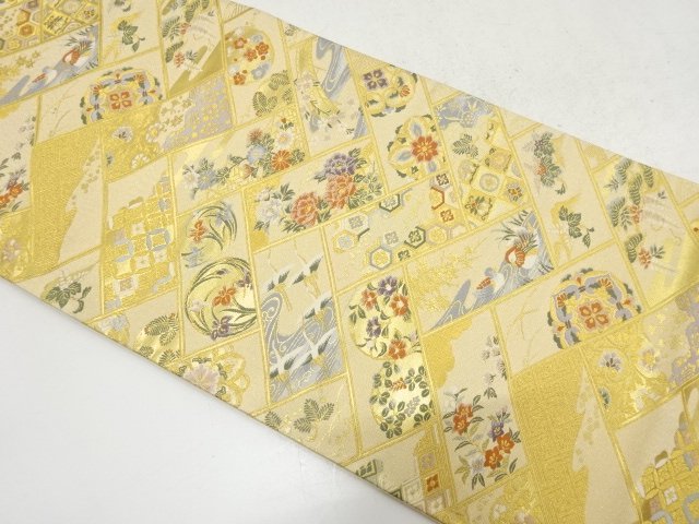 JAPANESE KIMONO / UNUSED FUKURO OBI / GOLD THREADS / WOVEN CLASSICAL PATTERN